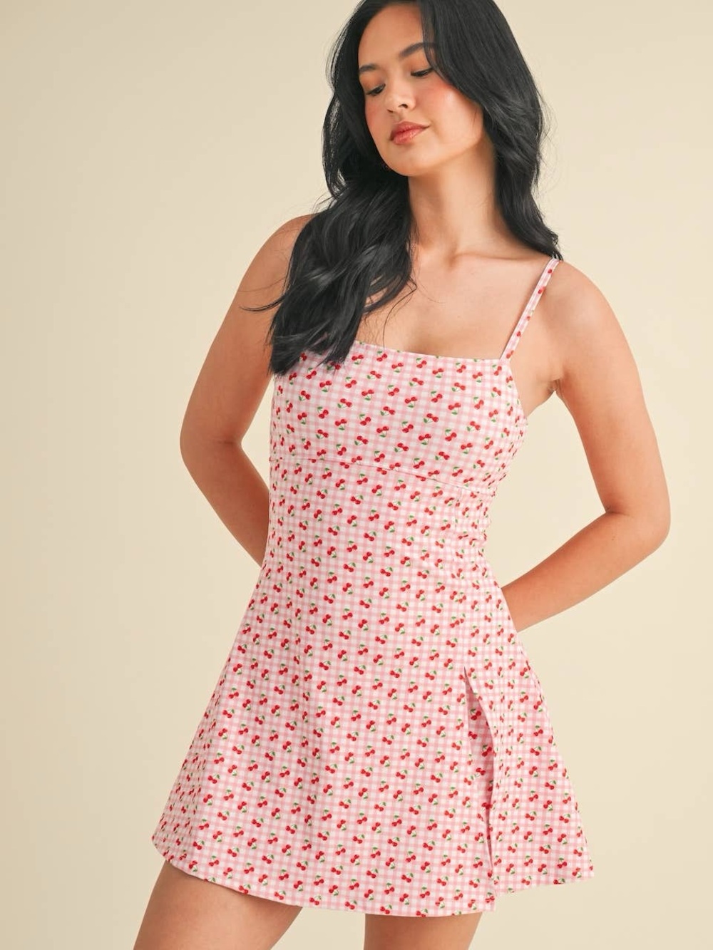 Cherry Gingham Print A-Line Active Mini Dress - Medium